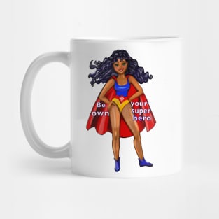 Be your own superhero  - Black anime superhero girl with flowing hair and red cape ! beautiful  black girl with Afro hair, brown eyes, Cherry pink lips and dark brown skin. Hair love ! Mug